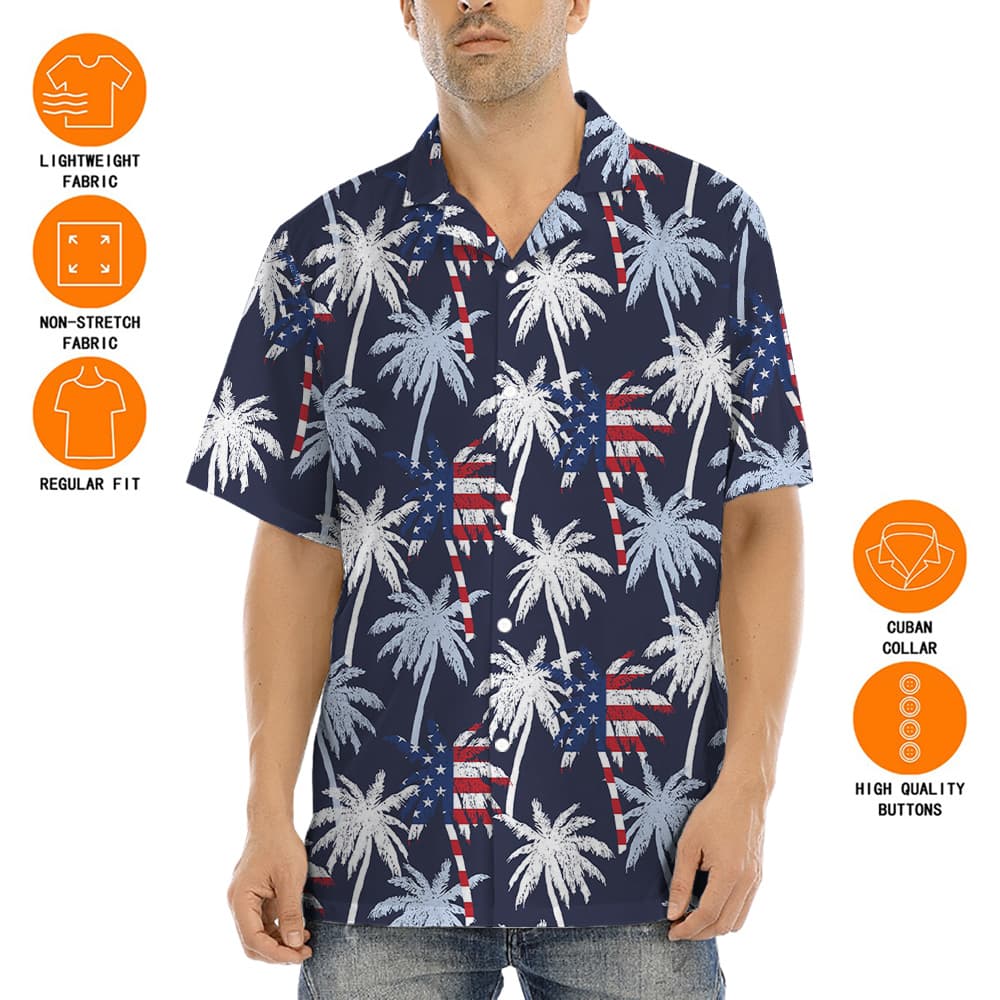 Tropical Palm Trees American Flag Hula Shirt
