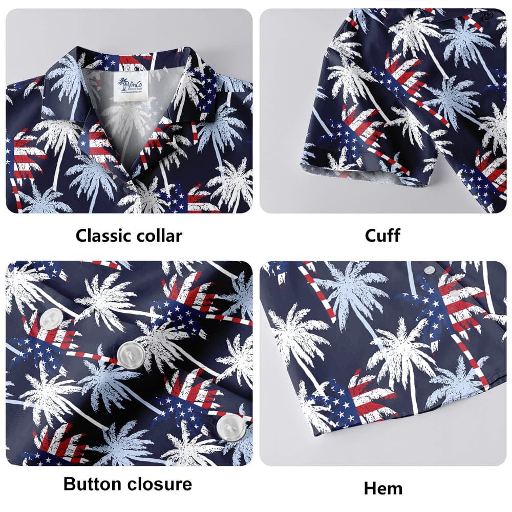 Tropical Palm Trees American Flag Hula Shirt