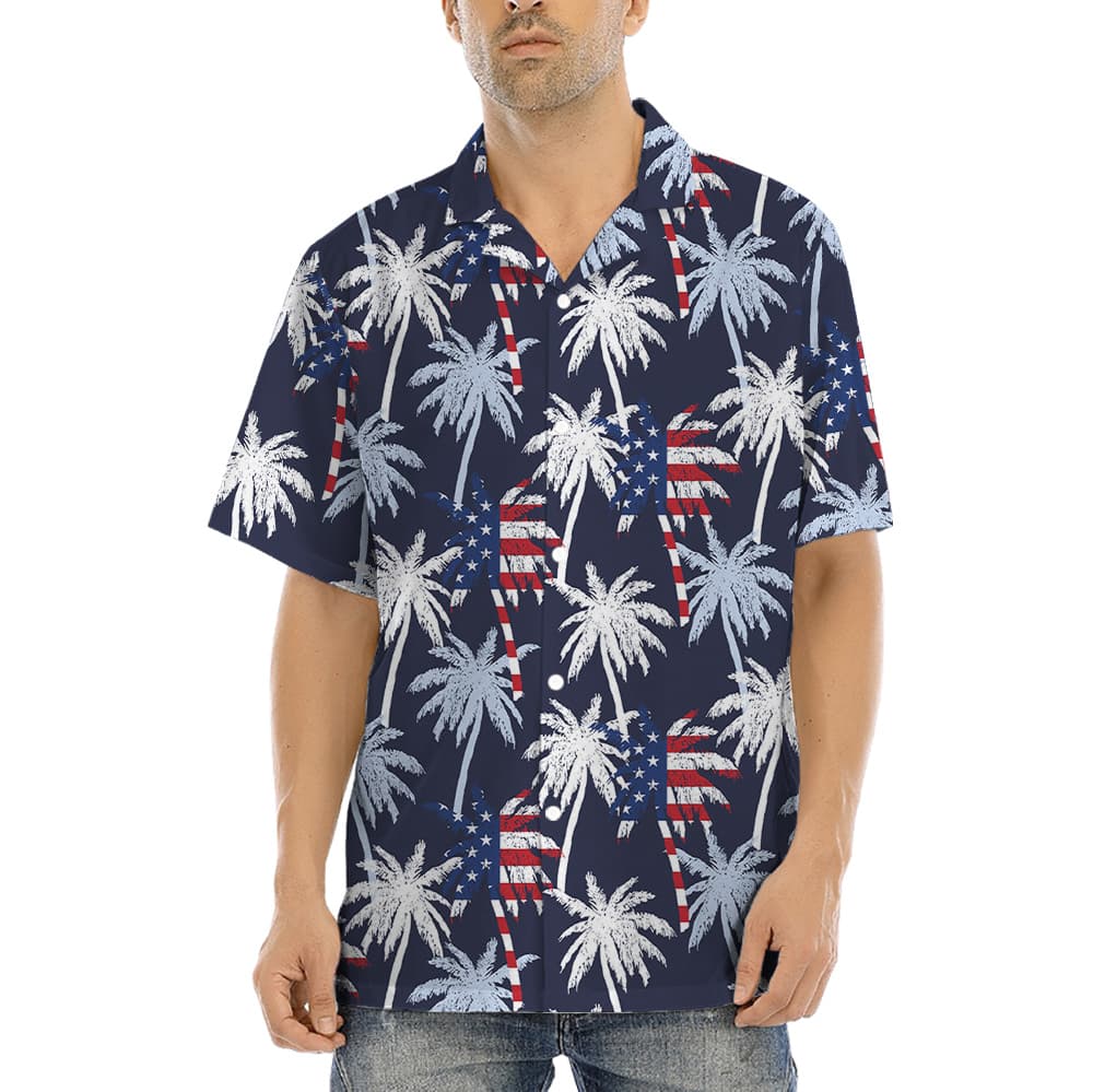 Tropical Palm Trees American Flag Hula Shirt (6)