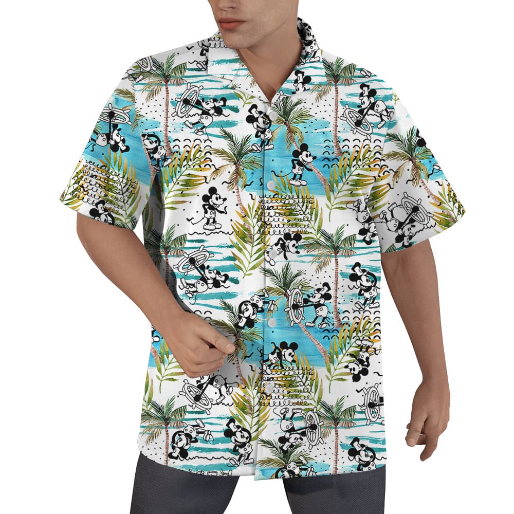 Tropical Palm Trees Steamboat Willie Mickey Hawaiian Shirt (1)