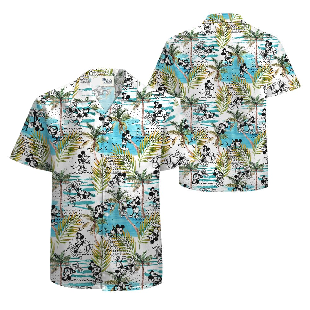 Tropical Palm Trees Steamboat Willie Mickey Hawaiian Shirt