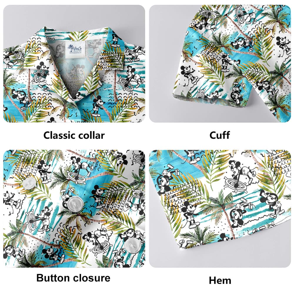 Tropical Palm Trees Steamboat Willie Mickey Hawaiian Shirt