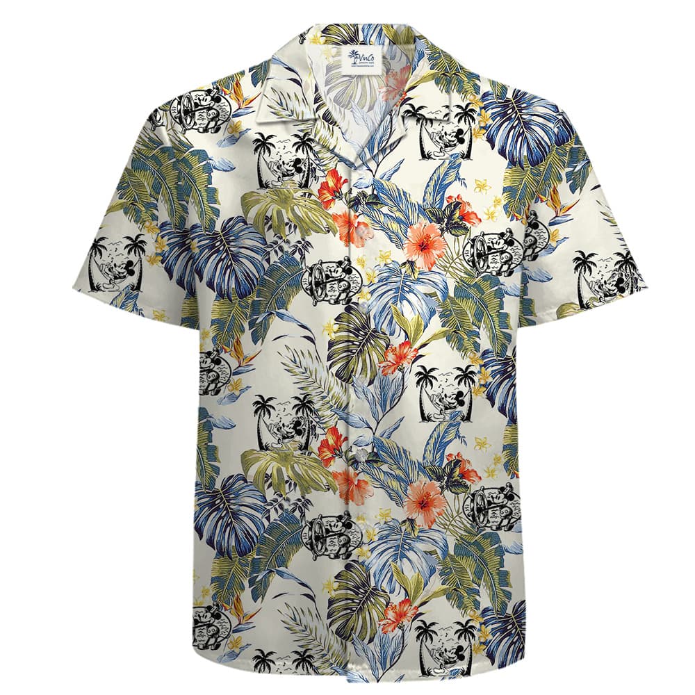 Aloha Shirt with Mickey Steamboat Willie 1928 in Tropical Forest Pattern