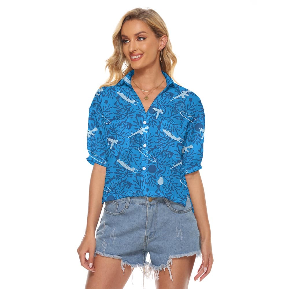 Tropical Tactical Hawaiian Shirt Crop Top For Women