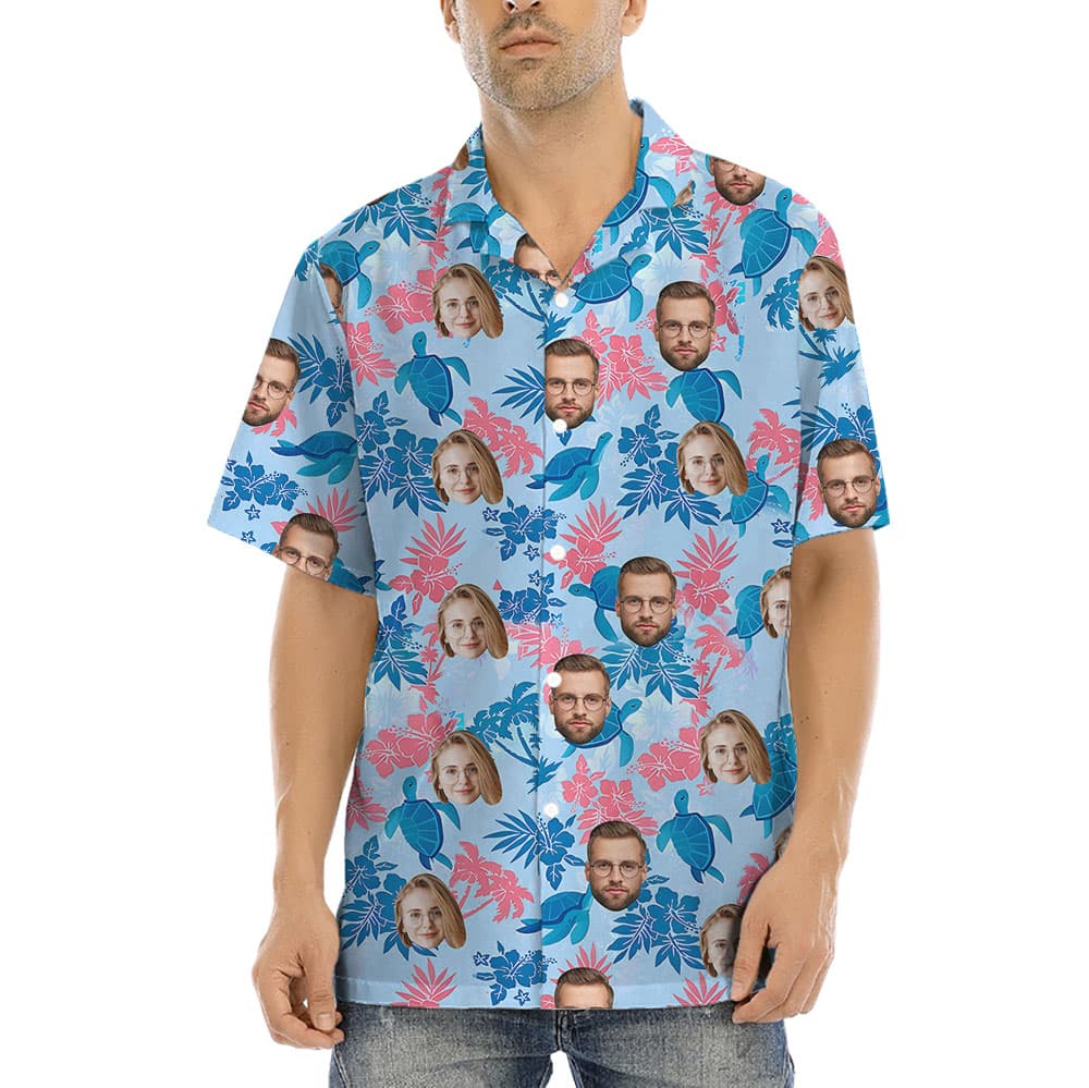 Turtle Hawaiian Shirt With Custom Up To 4 Faces