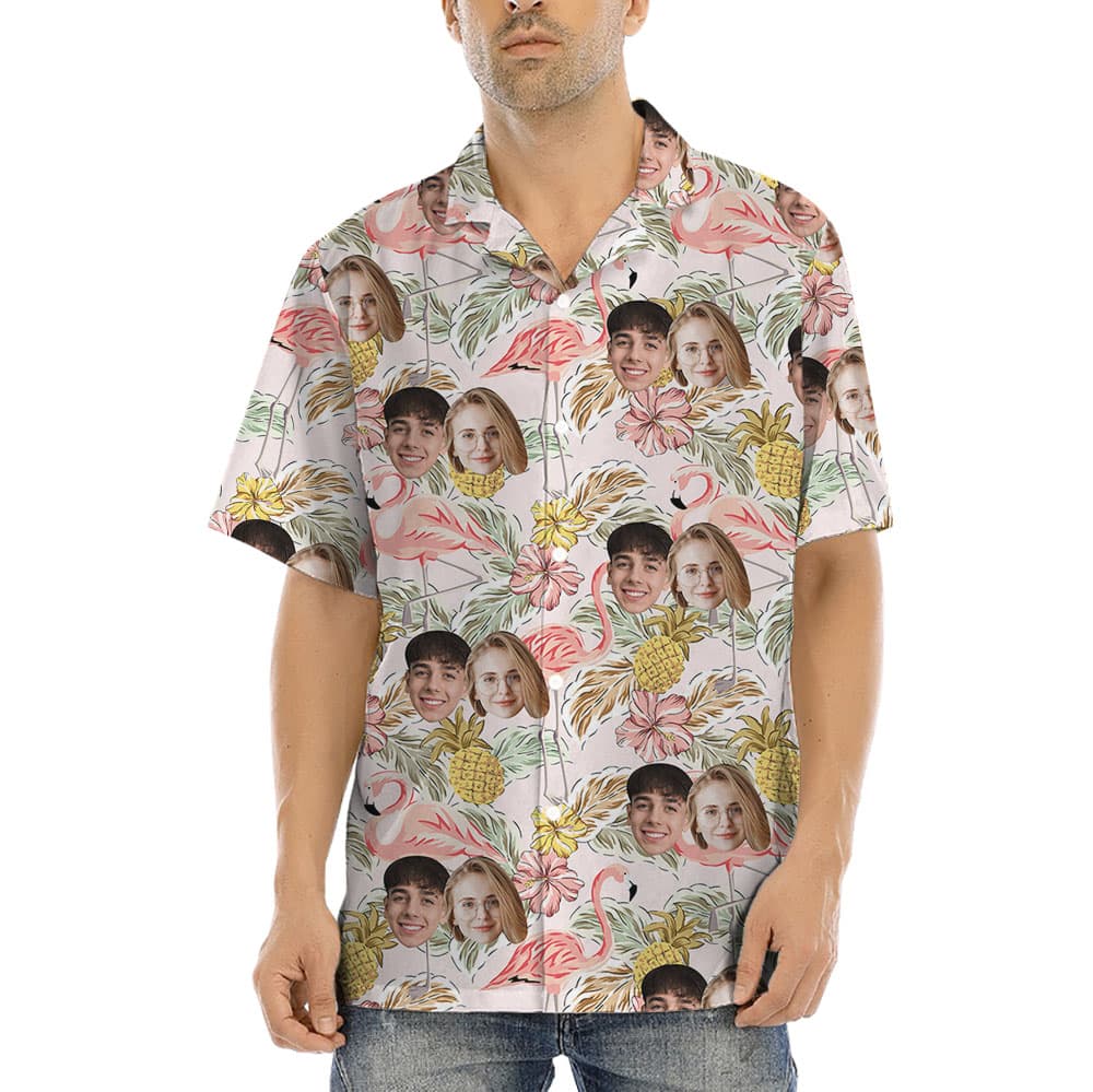 Vintage Flamingo Floral Button Up Shirt With 1-4 Faces1
