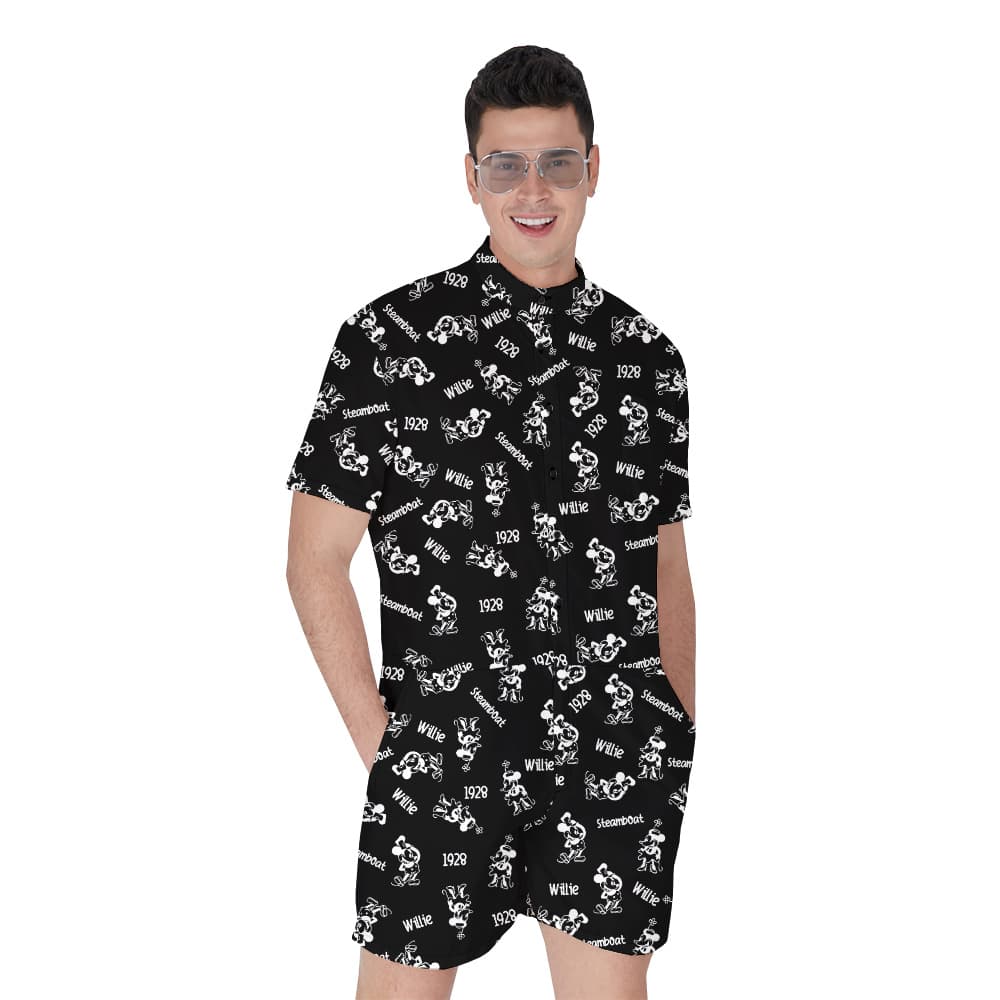 Vintage Mickey Mouse Steamboat Willie 1928 Men's Hawaiian Romper