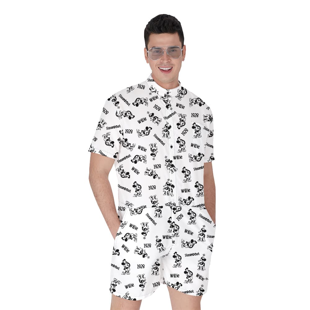 Vintage Mickey Steamboat Willie Men's Hawaiian Romper
