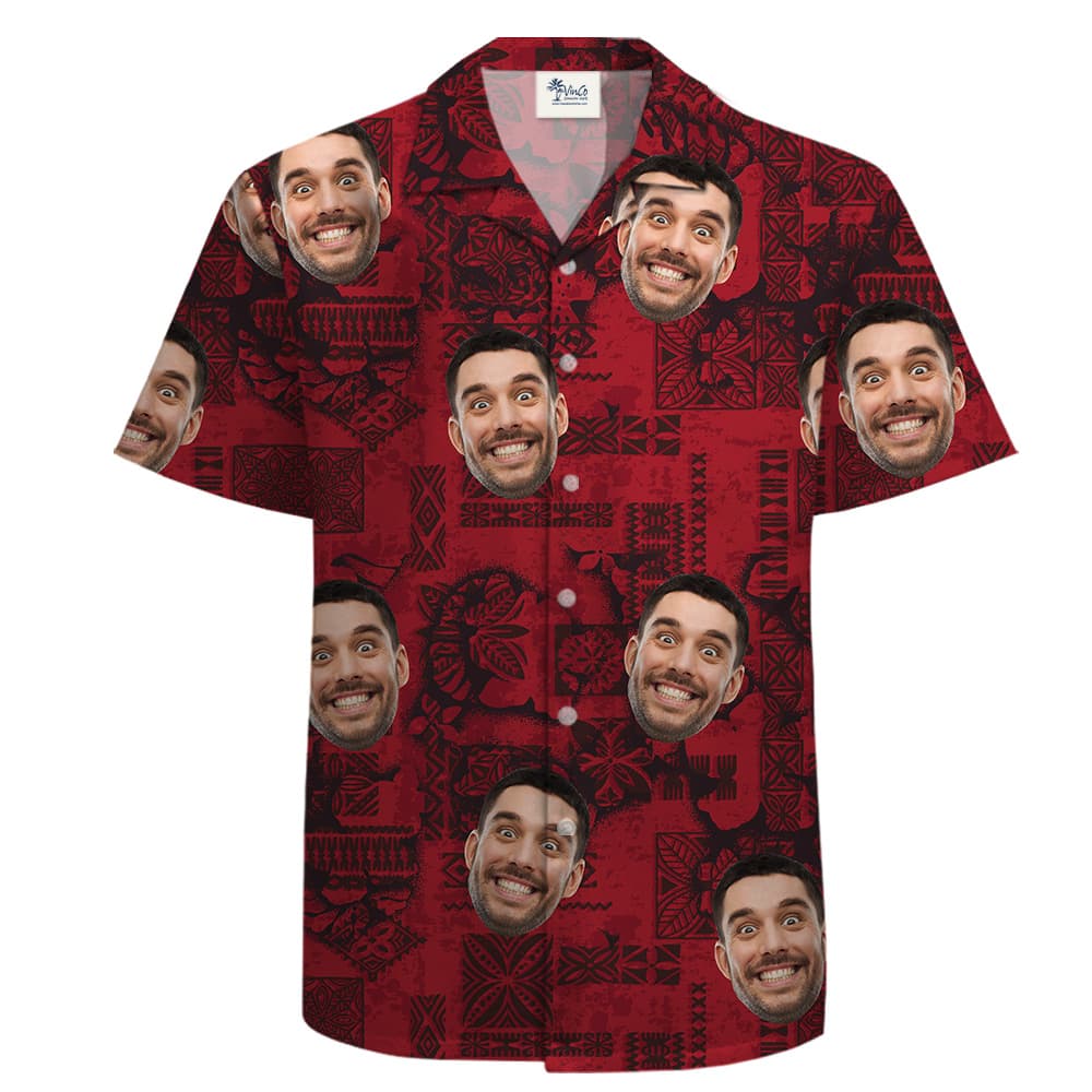 Vintage Red 100% Cotton Tropical Shirt for Men with Face Personalized2