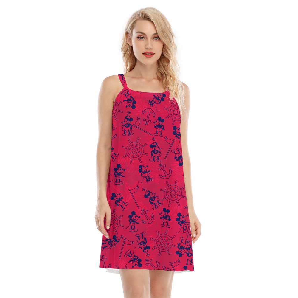 Vintage Steamboat Willie Mickey Red Aloha Cami Dress