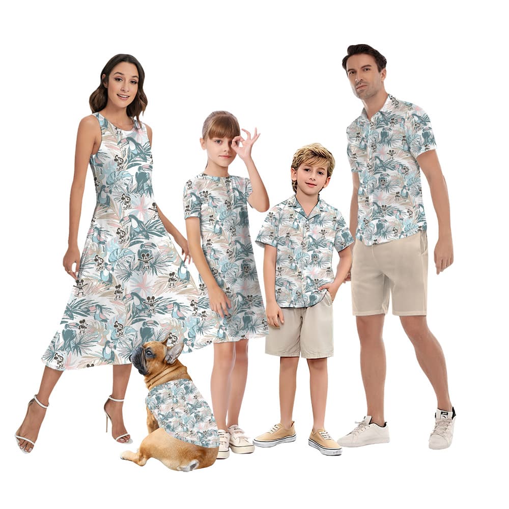 Vintage Tropical Toucan Mickey Steamboat Willie Family Aloha Wear