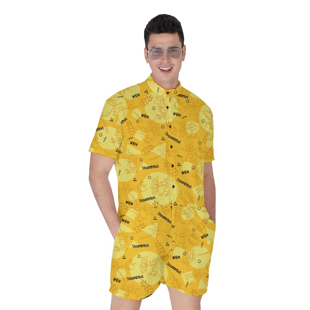 Yellow Steamboat Willie Mickey Men's Hawaiian Romper