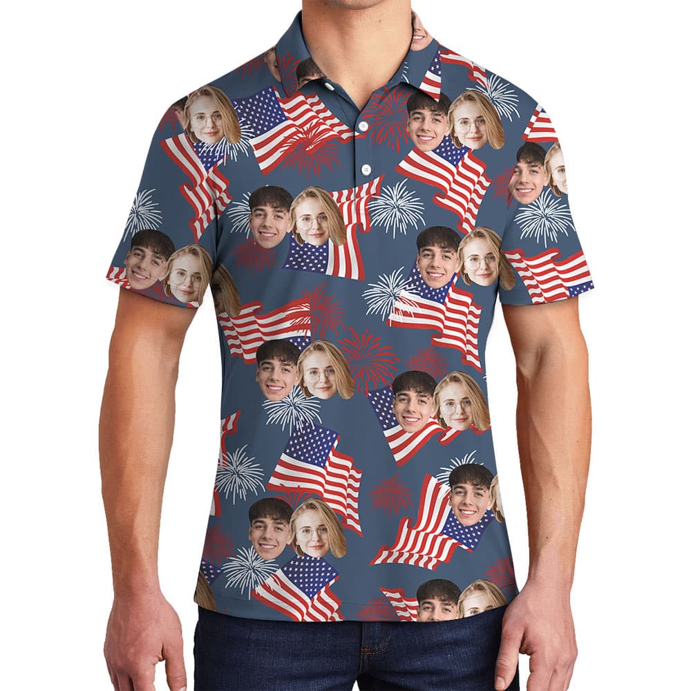 1-4 Faces On Fourth Of July Men's Golf Shirt1