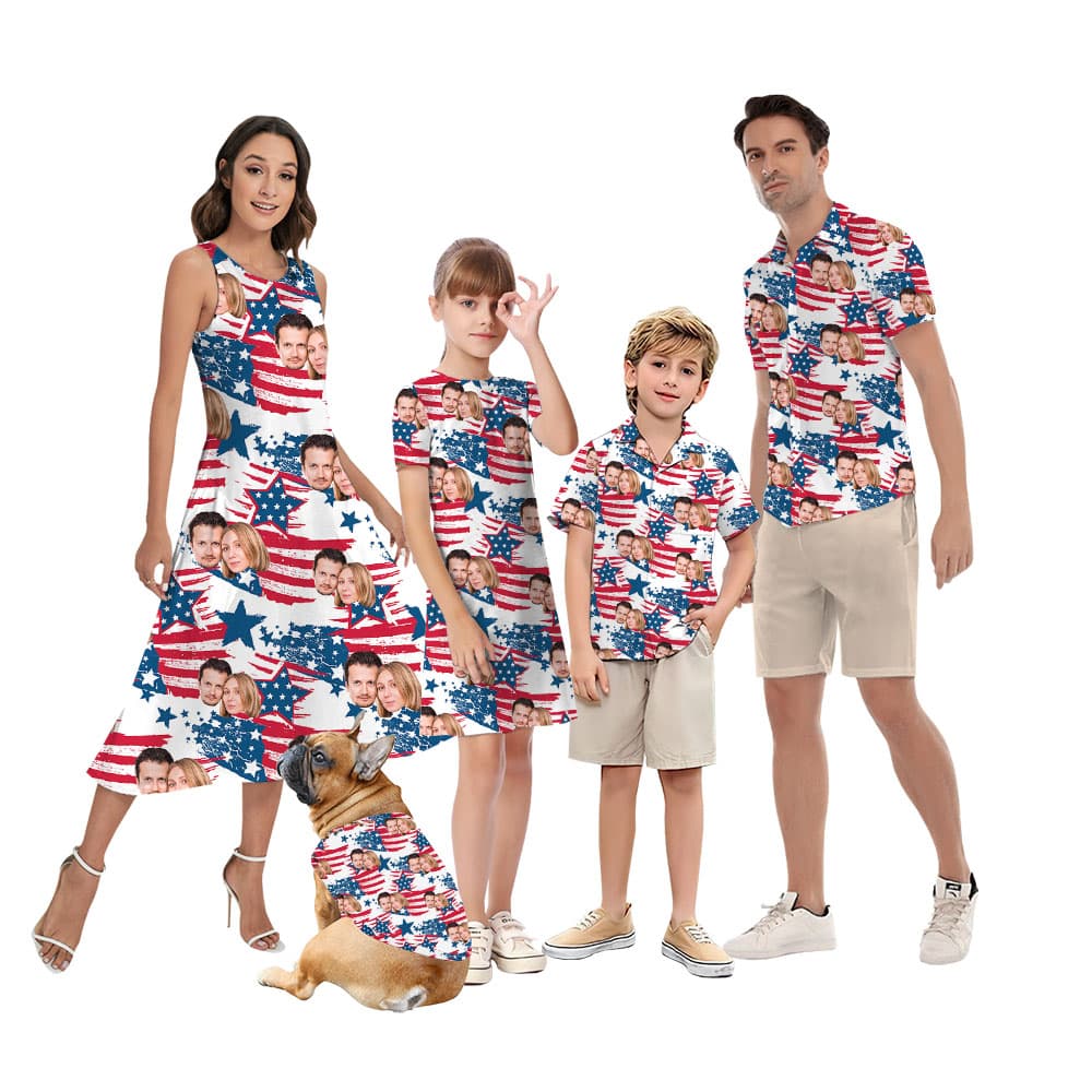 1-5 Faces On 4th Of July Matching Family Hawaiian Outfits1
