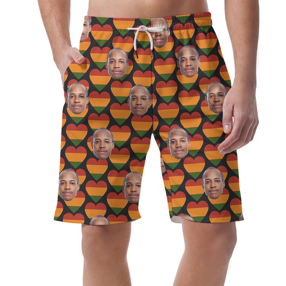 Men's Short with Custom Faces on Heart Juneteenth Background