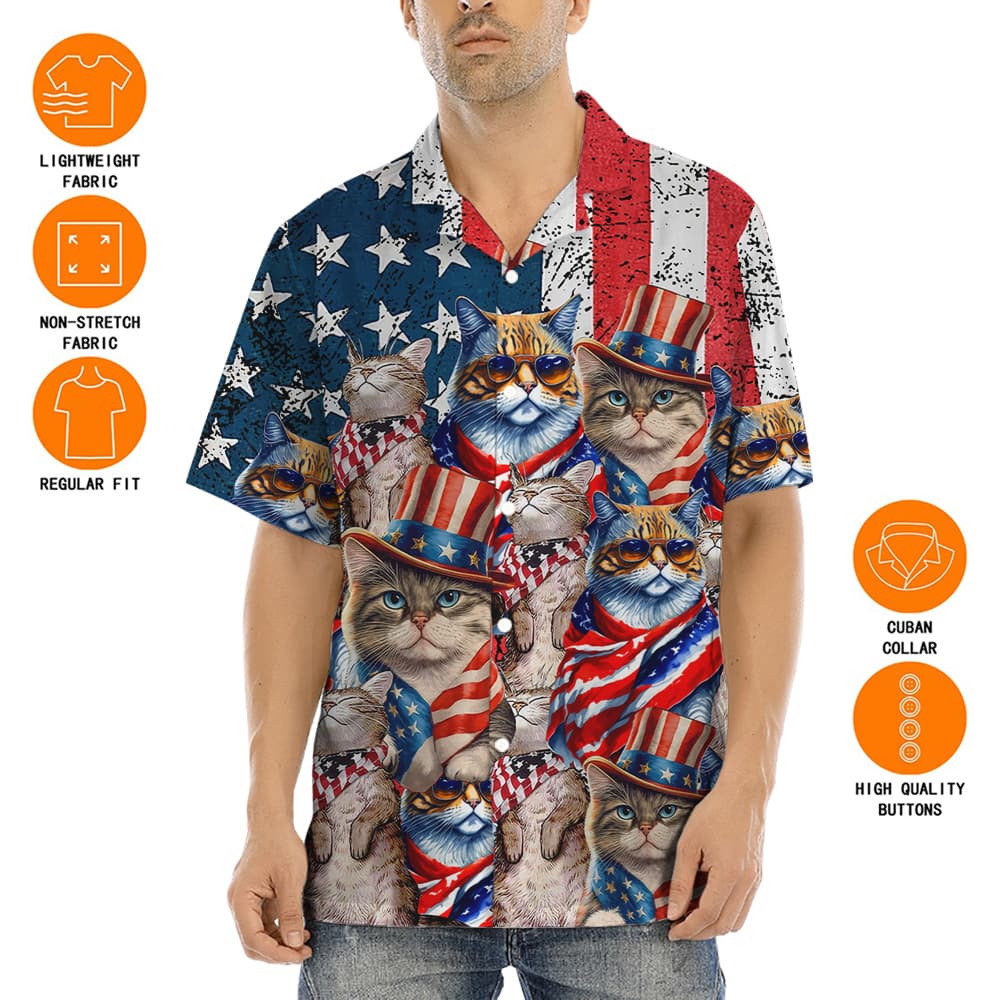 4th Of July American Flag Cat Hawaiian Shirt