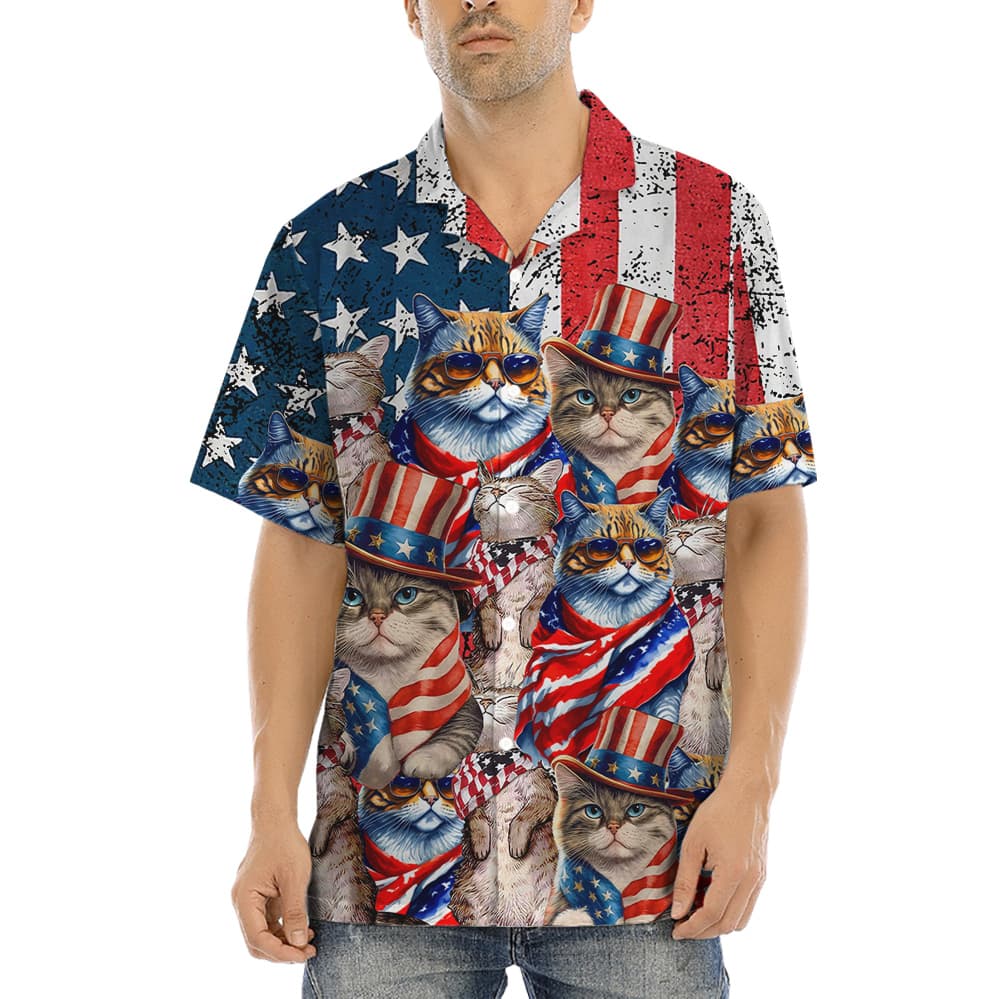 4th Of July American Flag Cat Hawaiian Shirt (2)