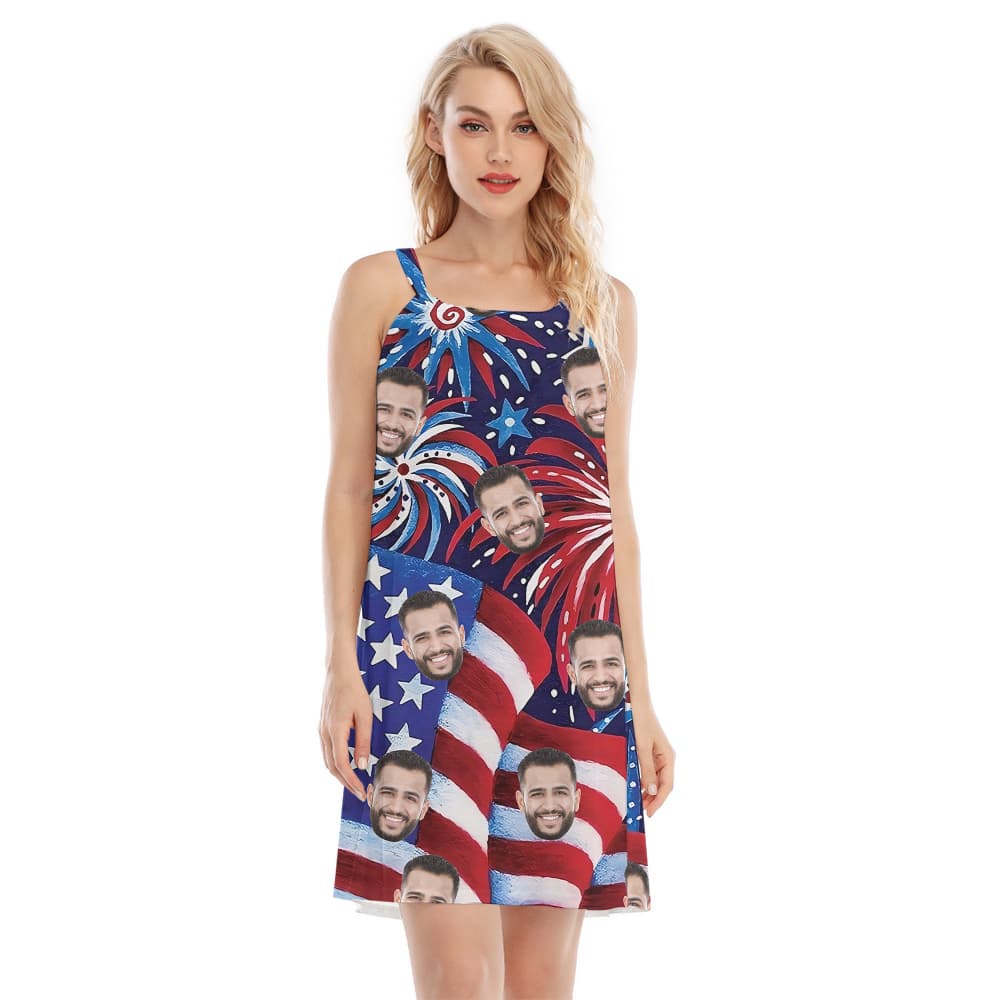 4th Of July American Flag Firework Cami Dress With Custom Face