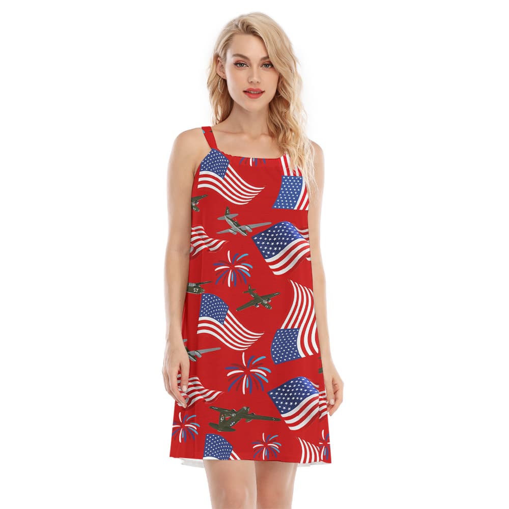 4th Of July American Planes Red Cami Dress