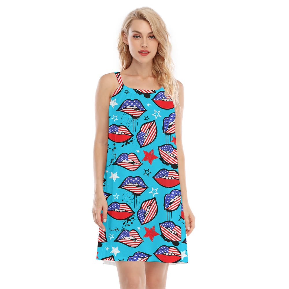 4th Of July American Sexy Lips Blue Cami Dress