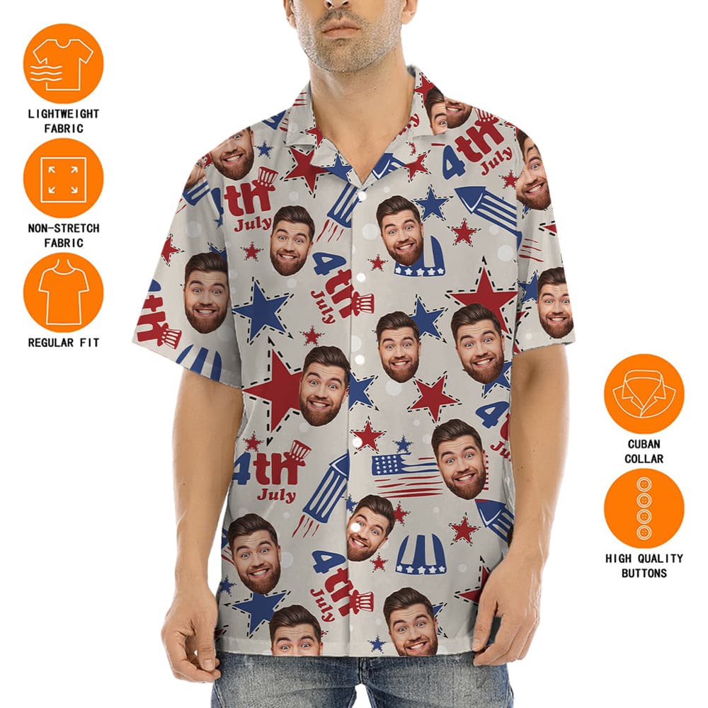 4th Of July American Stars Custom Face Hawaiian Shirt