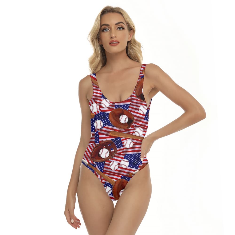 4th Of July Baseball American Flag Swimsuit For Women