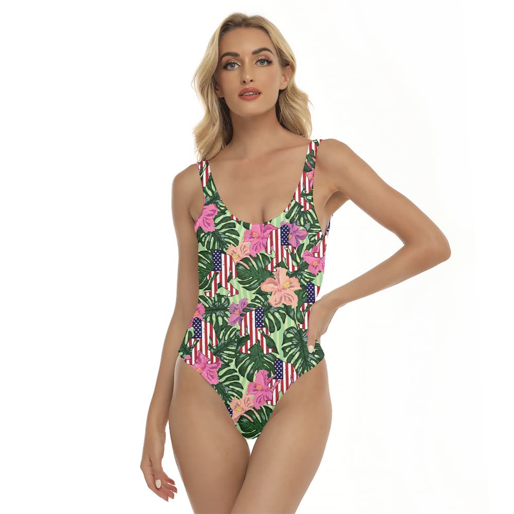 4th Of July Bigfoot American Flag Floral Swimsuit