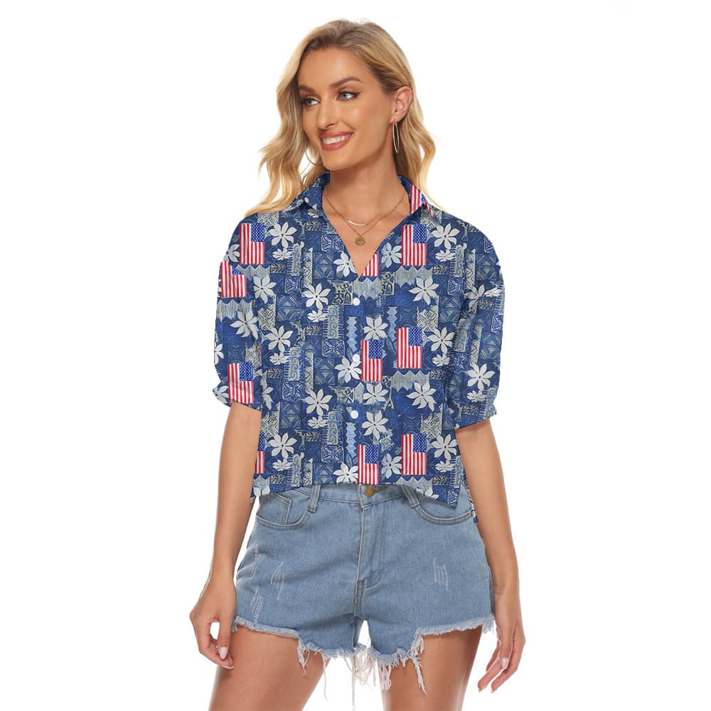 4th Of July Blue Vintage Women's Cropped Shirt