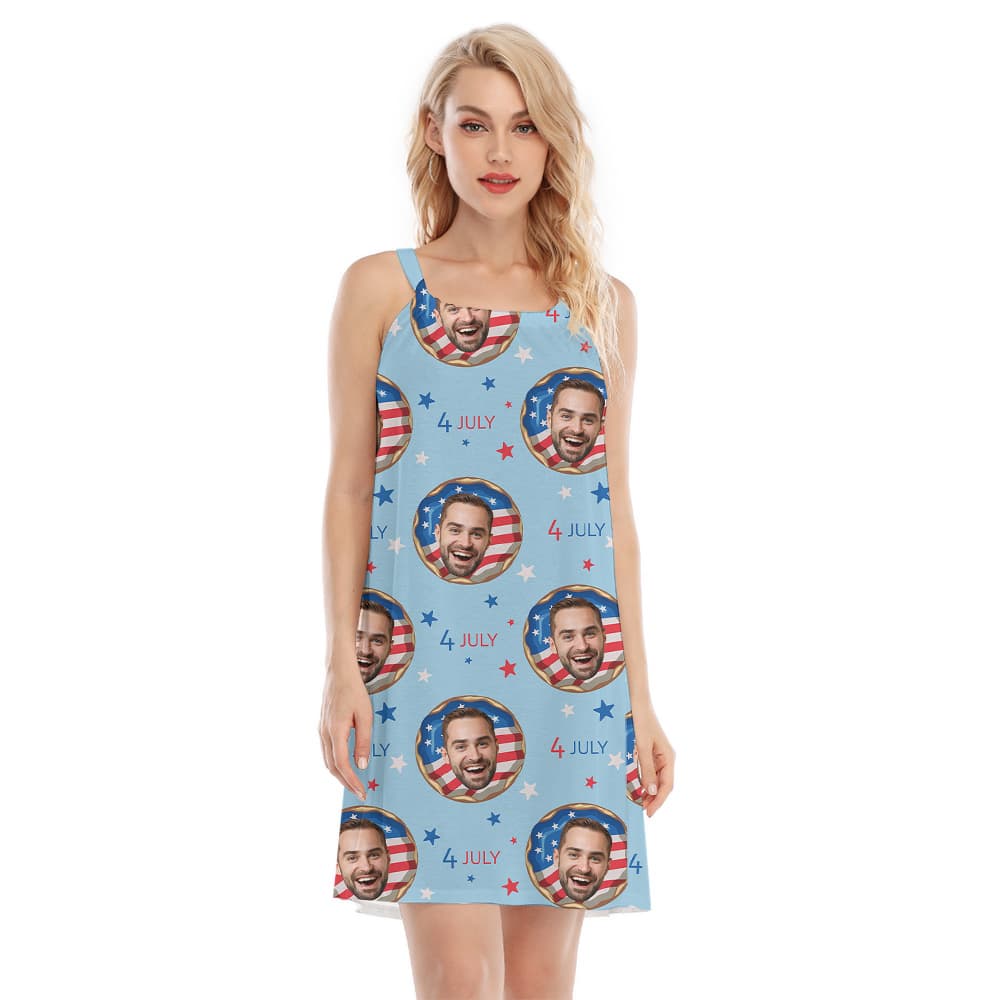 4th Of July Custom Face American Donuts Hawaiian Cami Dress