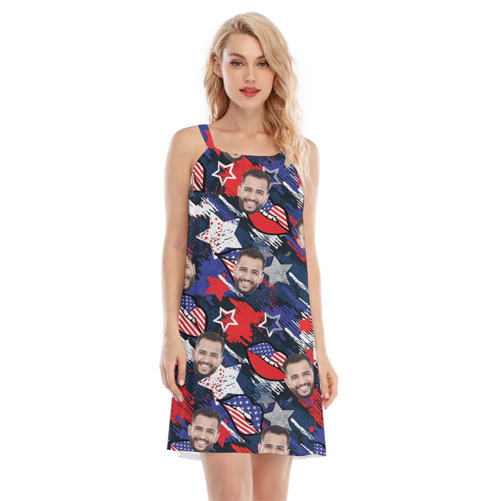 4th Of July Custom Face Blue Women's Cami Dress