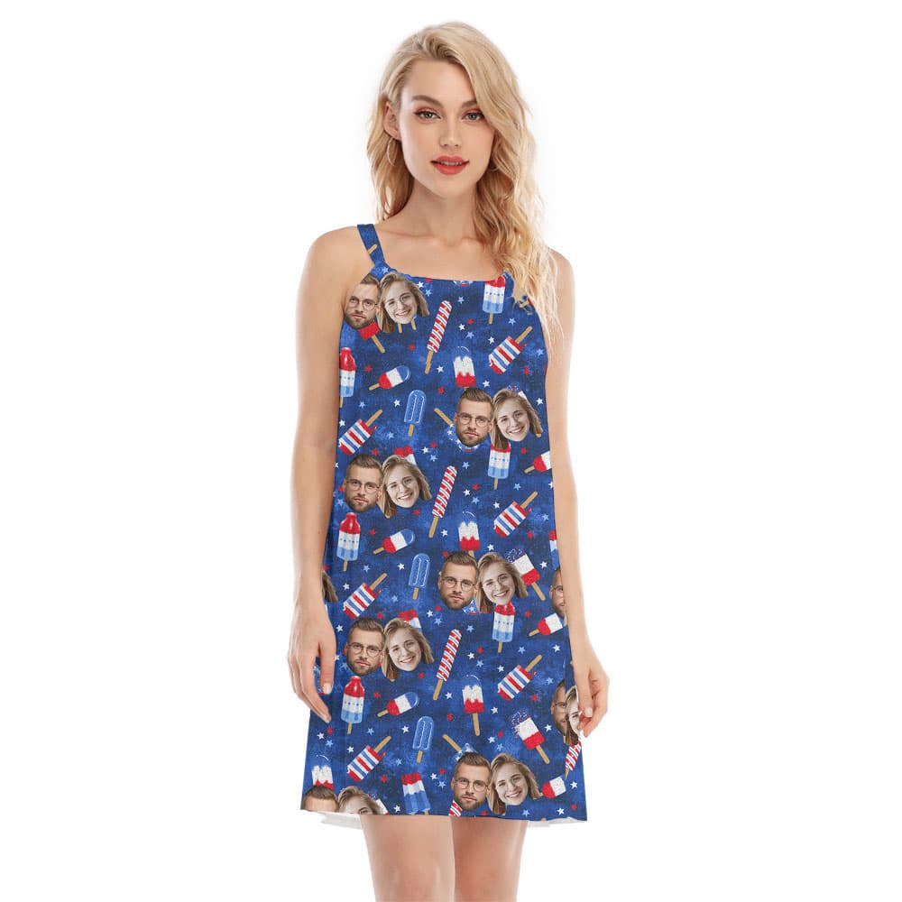 4th Of July Custom Face Women's Cami Dress With Ice Cream Print1