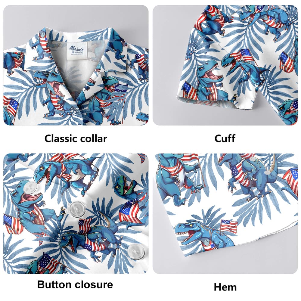 4th Of July Dinosaur Blue Tropical Luau Shirt