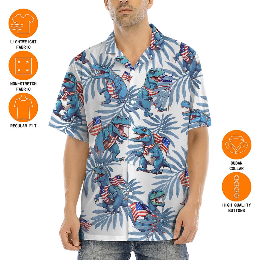 4th Of July Dinosaur Blue Tropical Luau Shirt