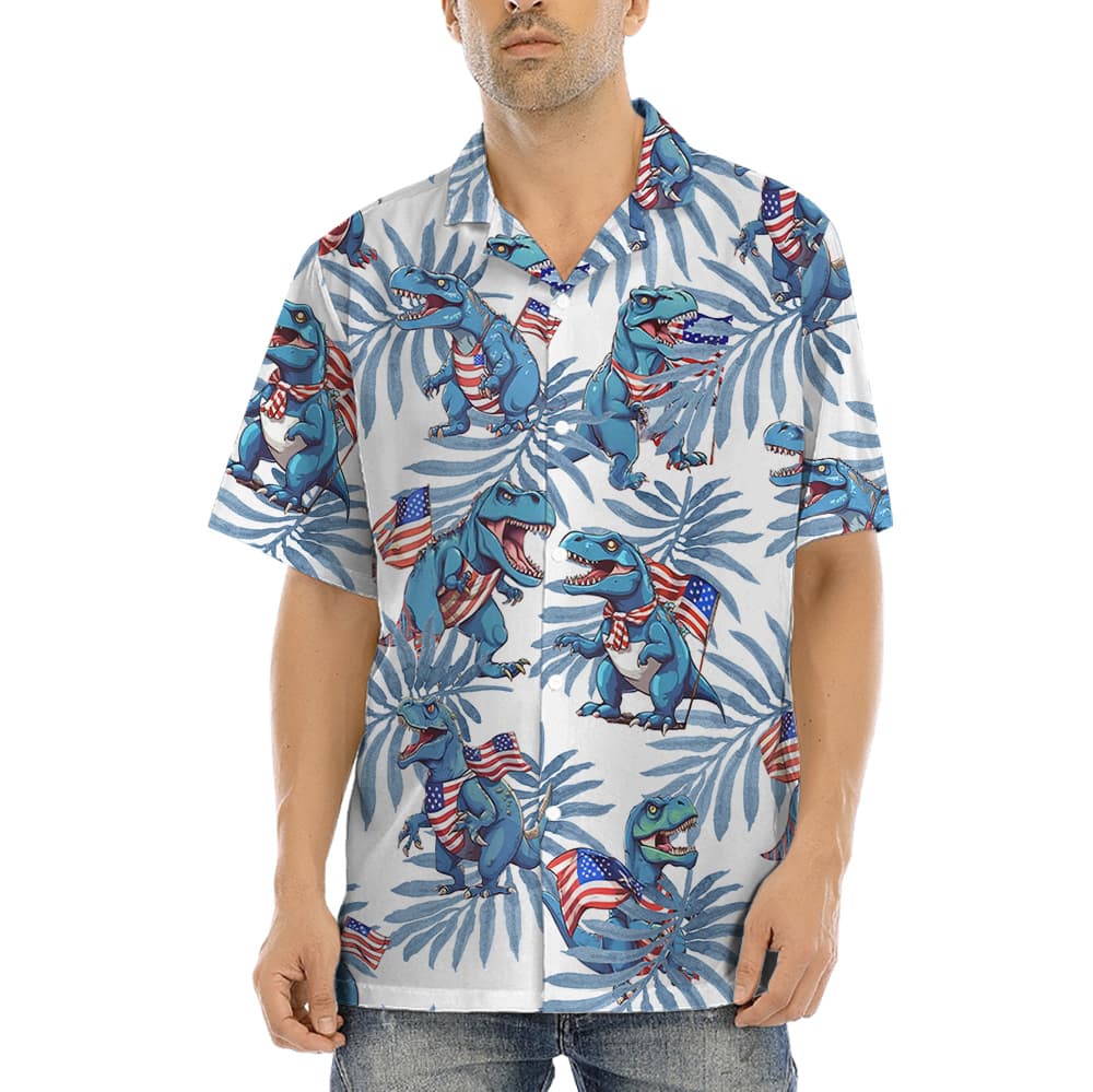 4th Of July Dinosaur Blue Tropical Luau Shirt (4)