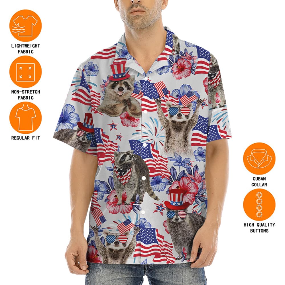4th Of July Racoon Floral Hawaiian Shirt