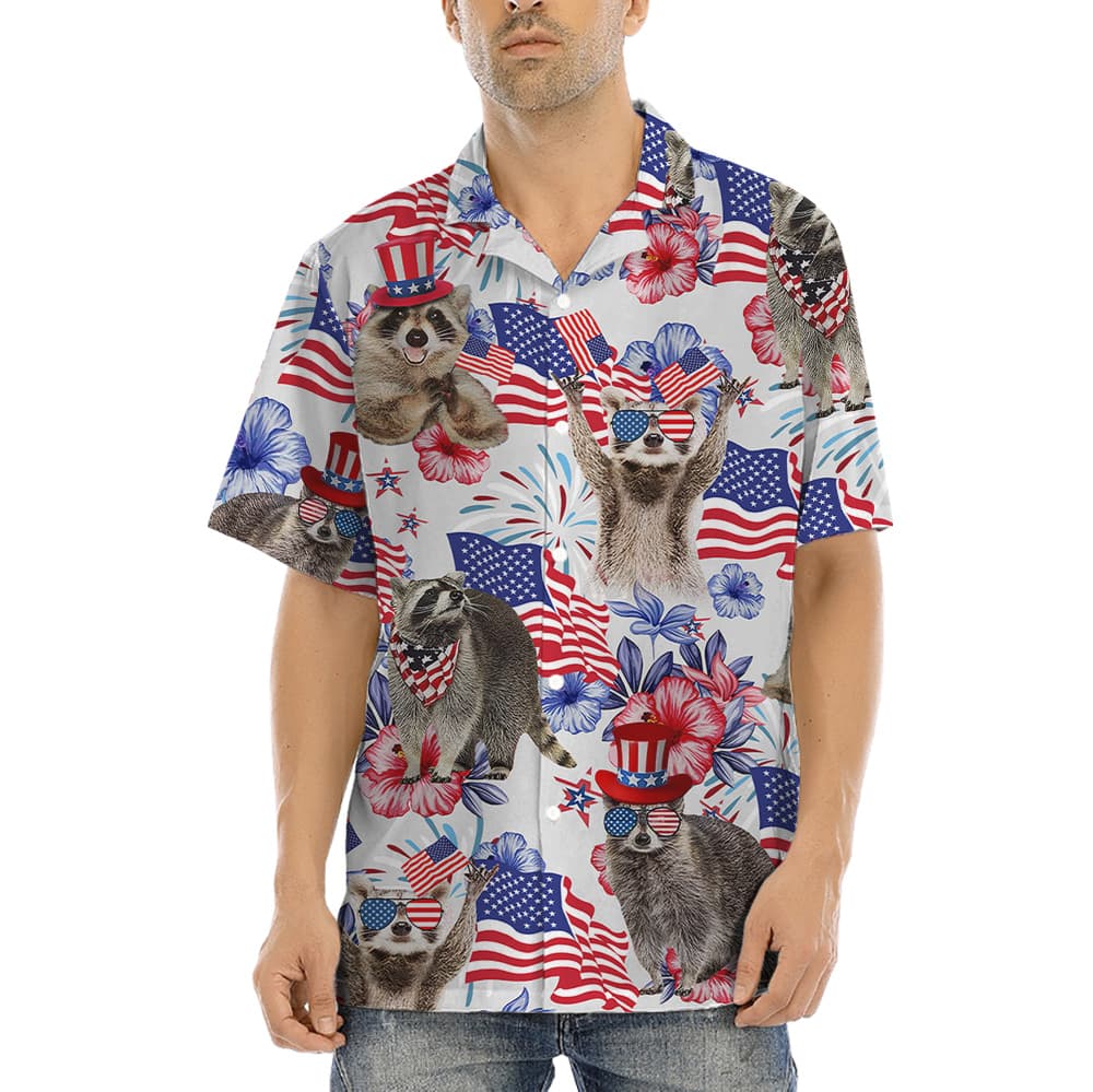 4th Of July Racoon Floral Hawaiian Shirt (2)