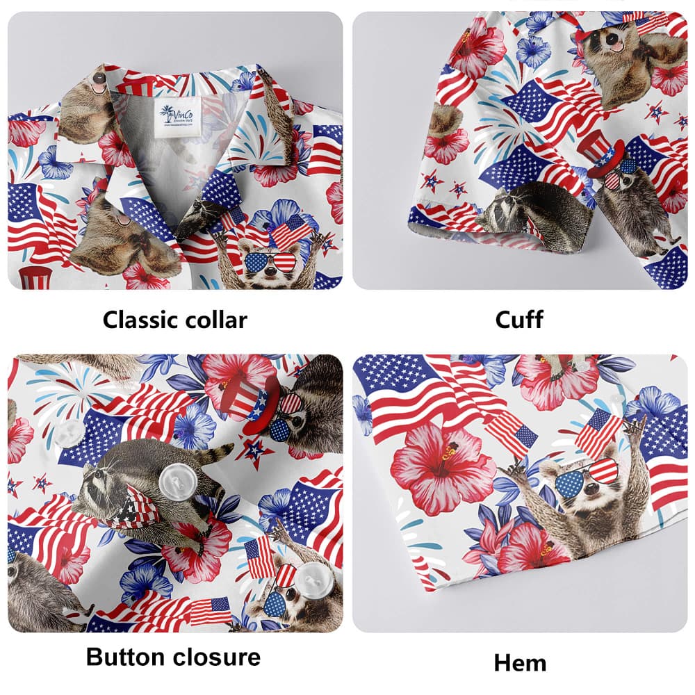 4th Of July Racoon Floral Hawaiian Shirt