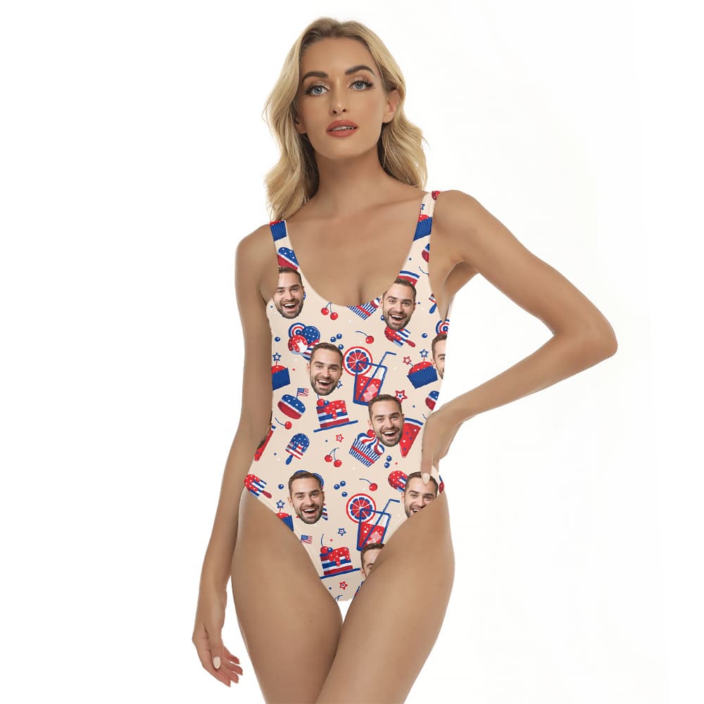 4th Of July Snacks Hawaiian Swimsuit With Custom Face