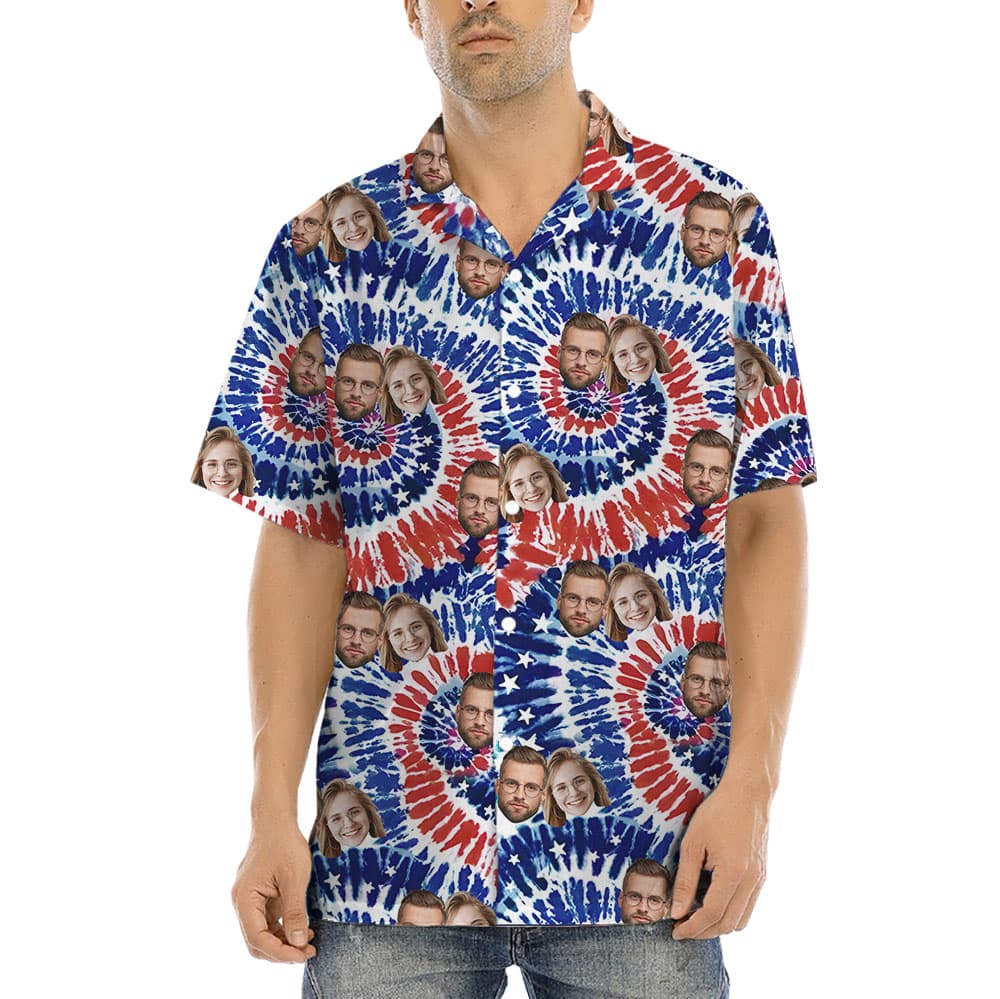 4th Of July Tie-dye Hawaiian Shirt With 1-5 Faces