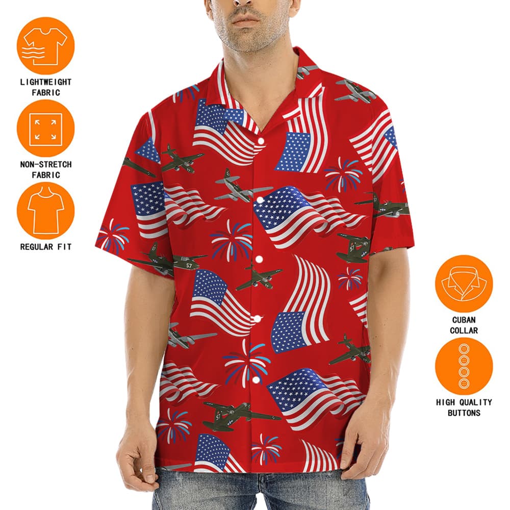 Aircraft American Flag 4th Of July Red Hawaiian Shirt