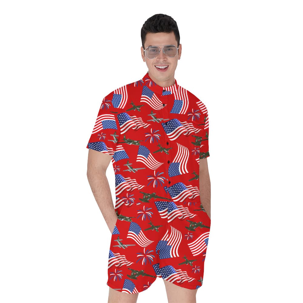 American Aircraft 4th Of July Firework Men's Hawaiian Romper