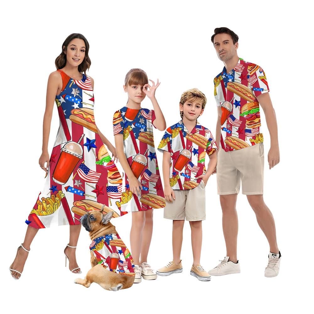 American Fast Food 4th Of July Matching Hawaiian Outfits For Family (1)