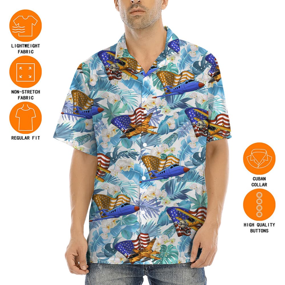 American Flag Air Planes Tropical Hula Shirt