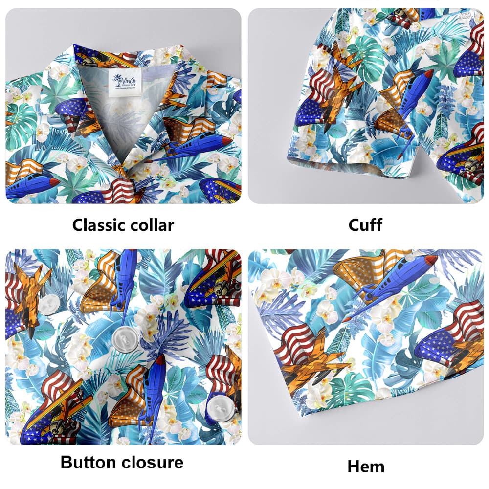 American Flag Air Planes Tropical Hula Shirt