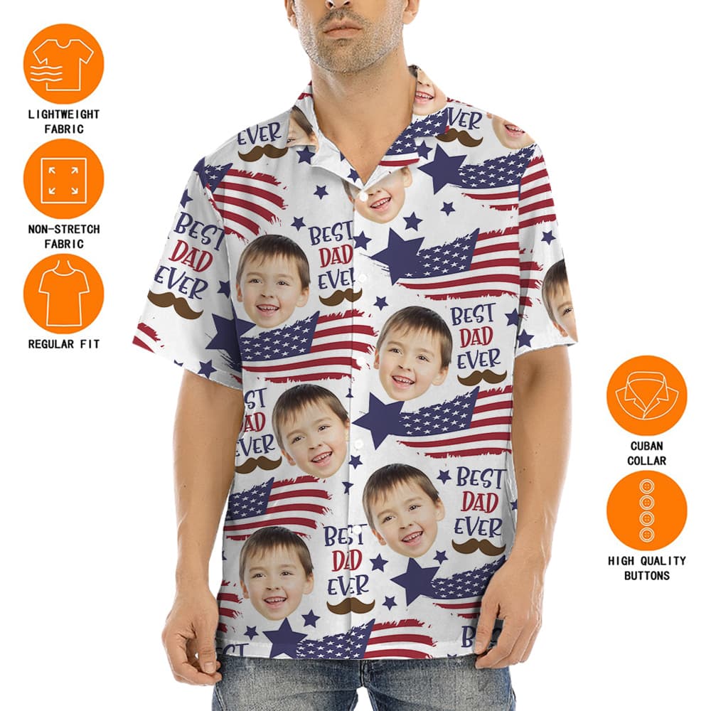 American Flag Best Dad Ever Custom Face Hawaiian Shirt
