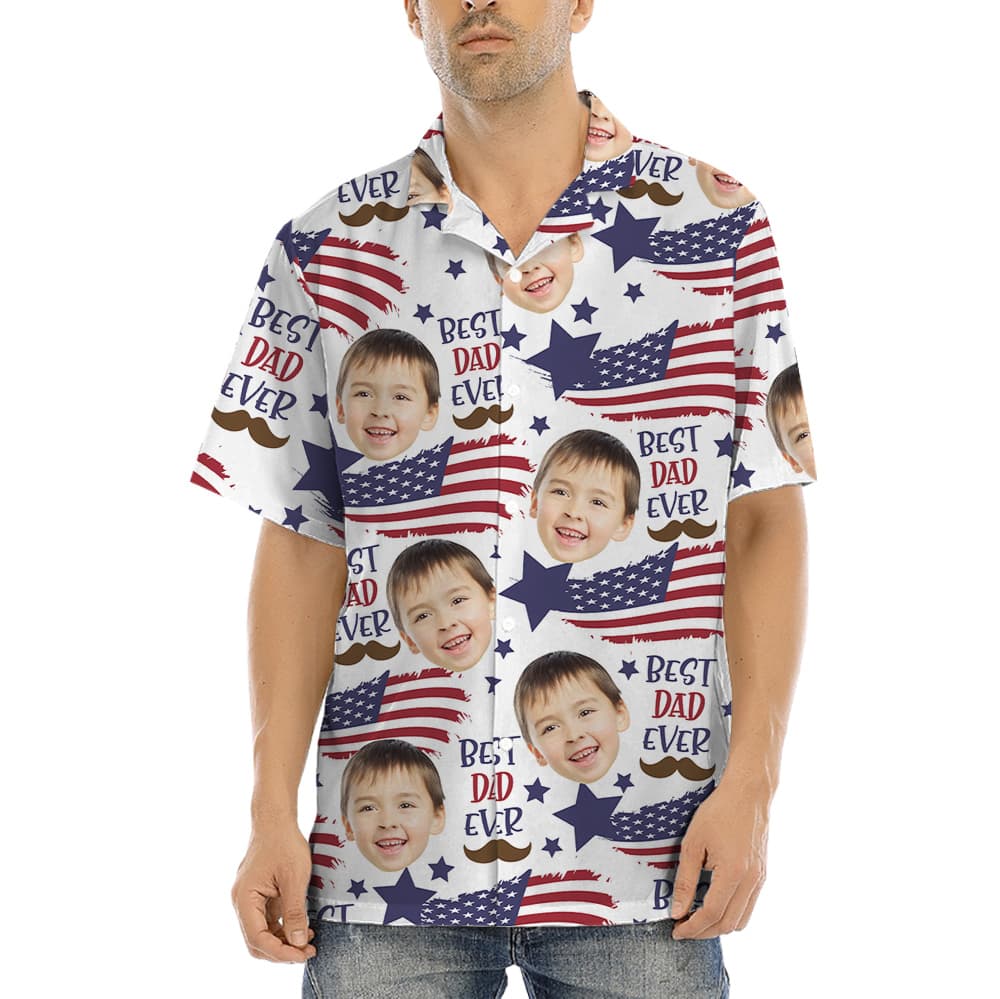 American Flag Best Dad Ever Custom Face Hawaiian Shirt (6)
