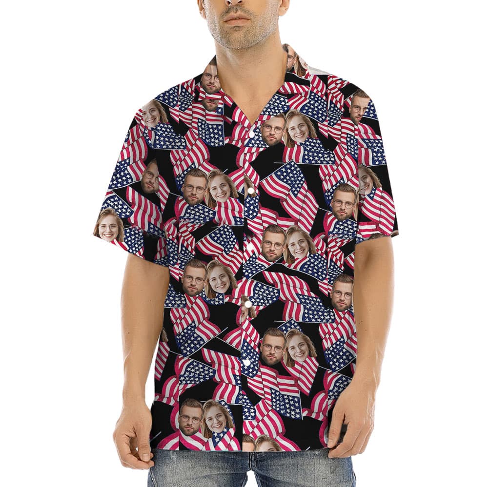 American Flag Black Hawaiian Shirt With Photos1