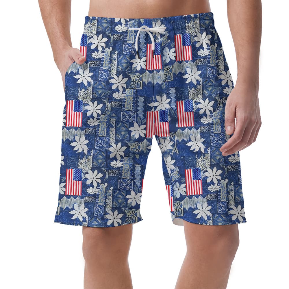 American Flag Blue Classic Aloha Men's Beach Shorts