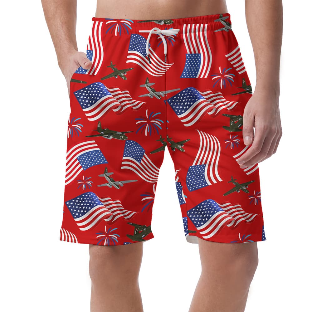 American Flag Planes 4th Of July Men's Beach Shorts