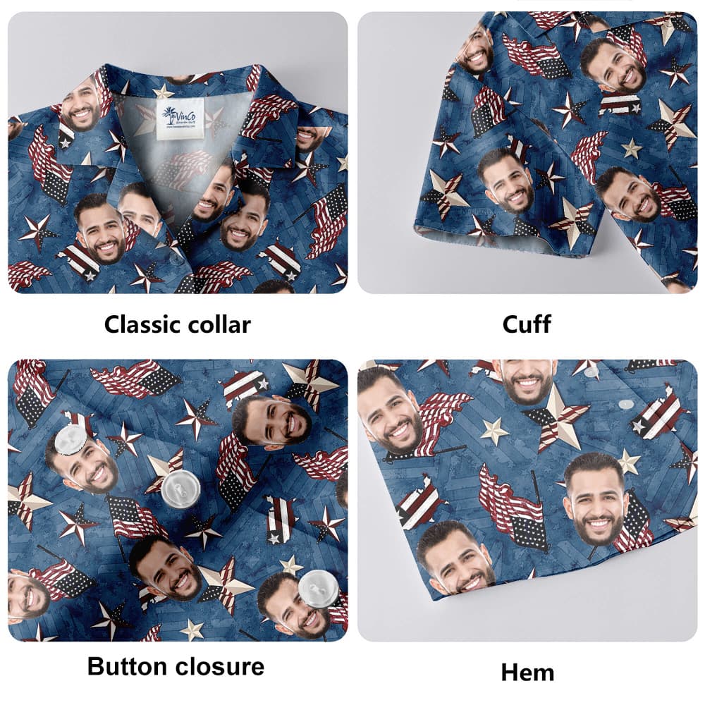 American Flags And Stars Custom Face Hawaiian Shirt